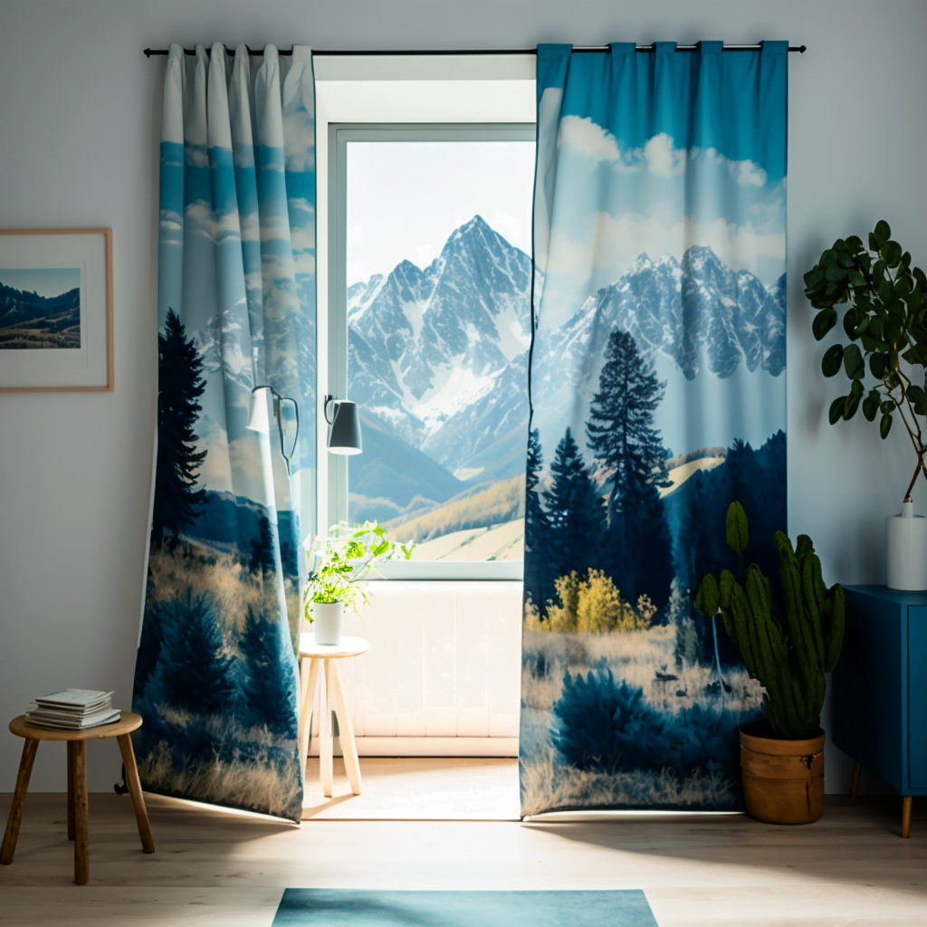 Schweizer Berge bedruckt auf Vorhang