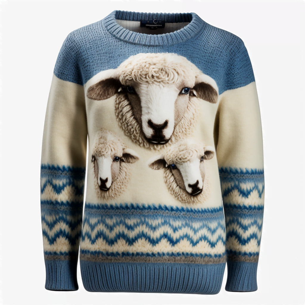 Schaf in Pullover bedruckt