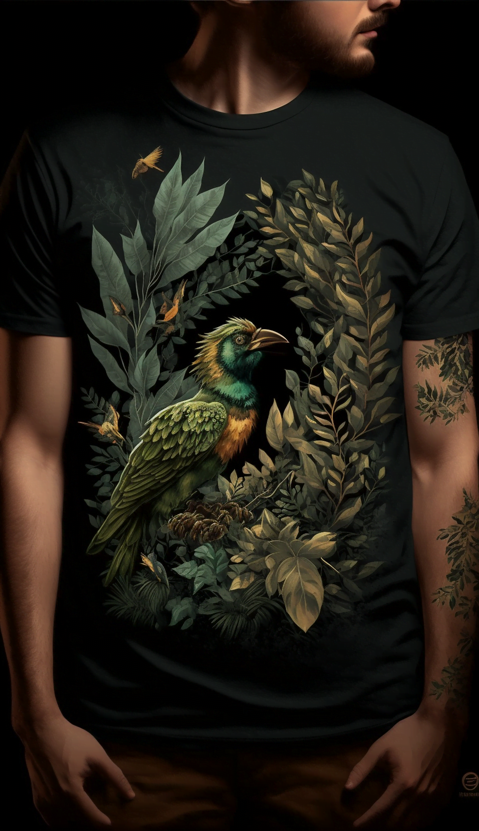 Textil-Design mit Vogel auf T-Shirt